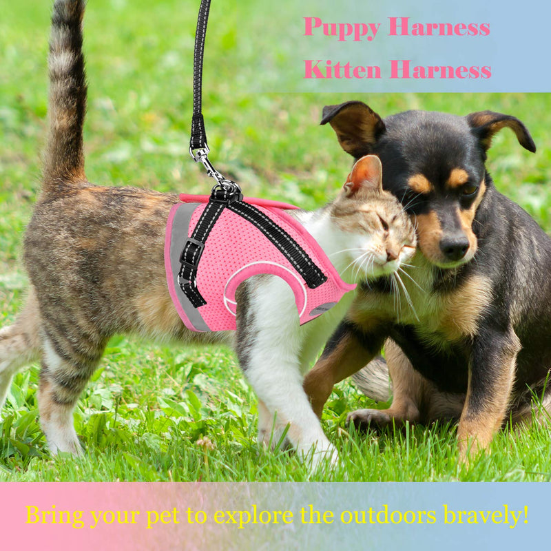 Cat Harness and Leash for Walking, Kitten Escape Proof Harnesses, Adjustable Reflective Puppy Vest Harness with Leashes Set, Easy Adjustable Soft net Breathable Pet Safety Jacket S (Chest: 9" - 11") Pink - BeesActive Australia