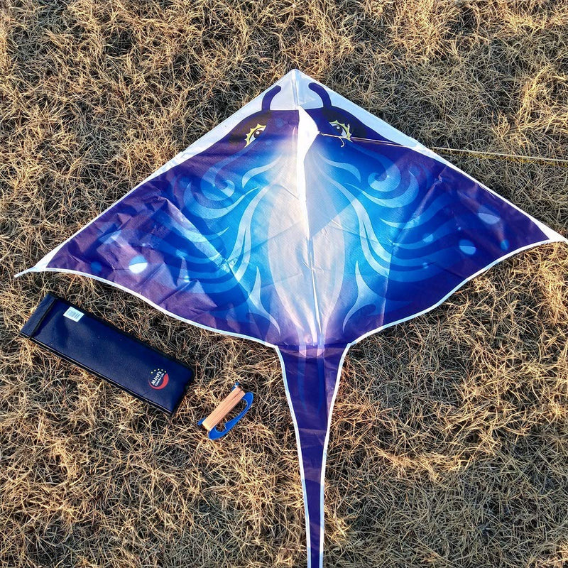 [AUSTRALIA] - Mint's Colorful Life Devil Fish Kite for Kids Adults，Easy to Fly Delta Kite Single Line Large, Kite Handle Include (Blue) Blue 