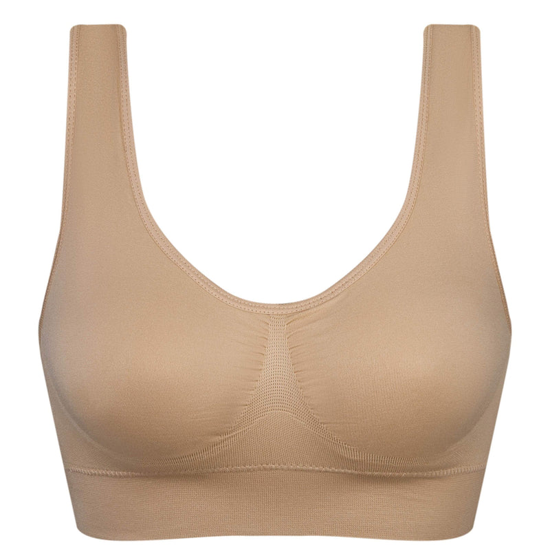 Women's Comfort Workout Sports Bra Low-Impact Activity Sleep Bras Small 2 Pack Beige Beige - BeesActive Australia