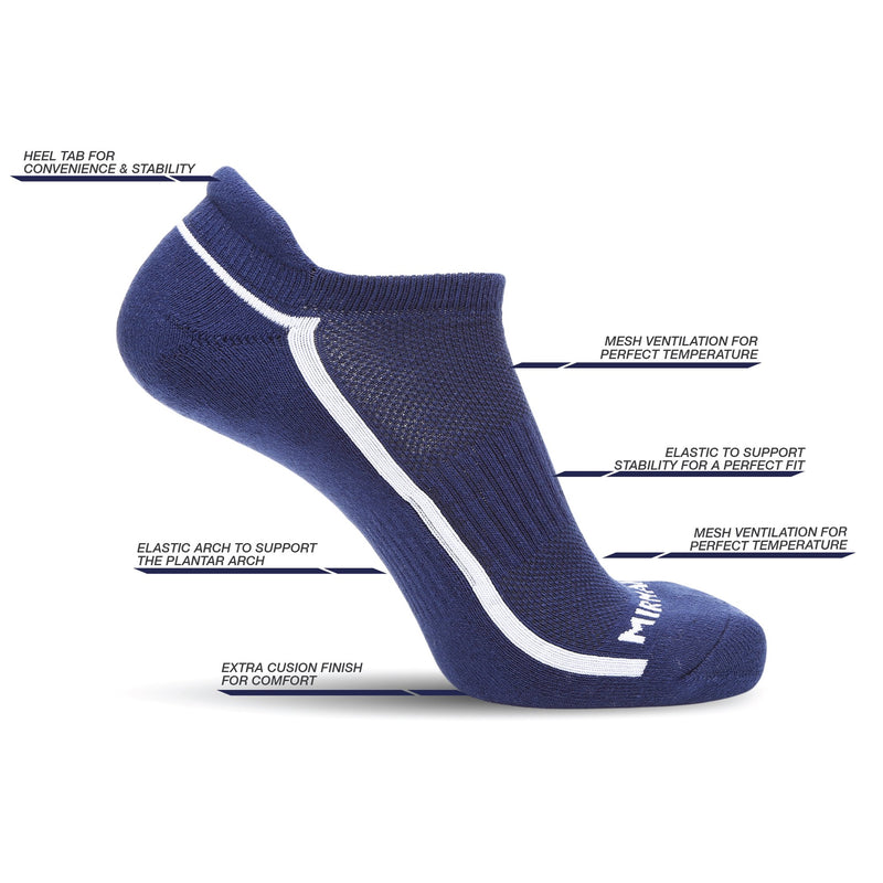 [AUSTRALIA] - MIRMARU 6 Pairs Running Low Cut Athletic Cushion Tab Breathable Comfortable Cotton Socks for Men and Women Navy-white Striped 10-13 