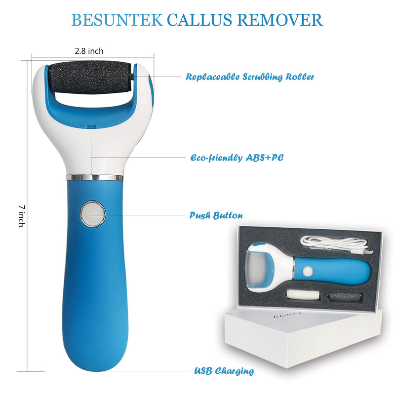 Callus Remover,Electric Rechargeable Pedicure Tools for Woman Men by BESUNTEK,Best Foot File, Professional Spa Electronic Micro Pedi Feet Care Perfect for Hard Cracked Skin Blue - BeesActive Australia