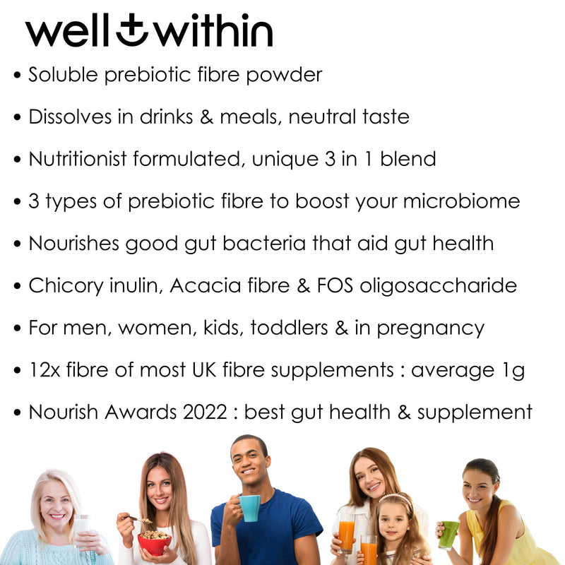 12g Soluble Fibre Supplement Prebiotics for Gut Health Powder 12,000mg, 40% NHS Daily Fibre Intake (200g Bag, 30 x 6g Fiber) 3in1 Fiber Powder : FOS Acacia Inulin. Pre Biotic Drink for Women Men Kids - BeesActive Australia