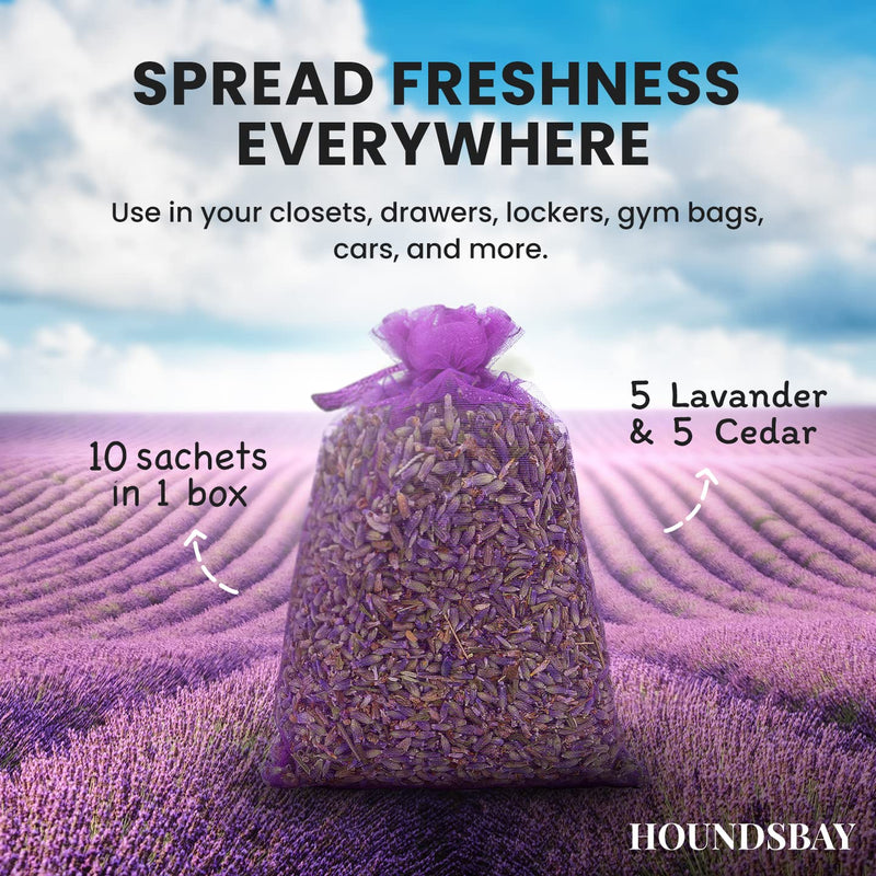 5 Cedar and 5Lavender Sachet Bags, Fully Stuffed Scented Sachets with Hanger Hooks, Perfect for Closets, Drawers, Cars, Gym Bags, or Anyplace That Needs to Smell Better 5 Cedar & 5 Lavender Sachets - BeesActive Australia