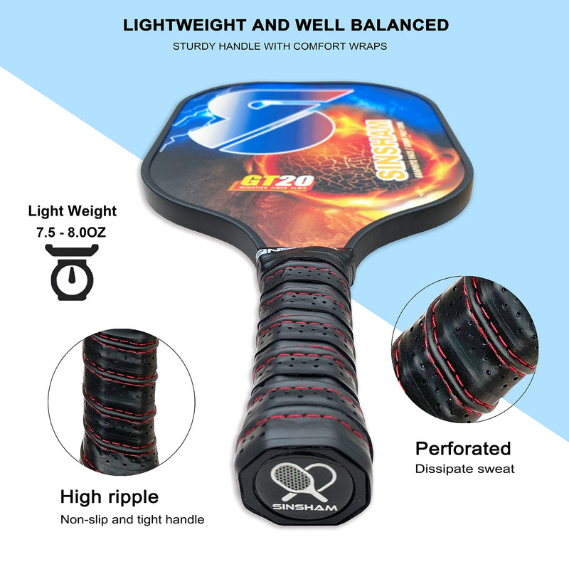 SINSHAM Pickleball Paddles,Pickleball Paddles Set of 2,Graphite Surface,Polypropylene Honeycomb Core,Cushion Grip,Lightweight Pickleball,1 Portable Drawstring Bag,2 Balls,2 Replacement Soft Grips fireball - BeesActive Australia