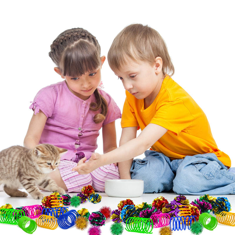 36 Pieces Cat Spiral Spring Christmas Toys Assorted Color Glitter Balls Sparkle Small Pom Pom Balls Colorful Kitten Crinkle Toys Cat Mylar Balls with Rustle Sound for Cats Kittens Playing Interacting - BeesActive Australia