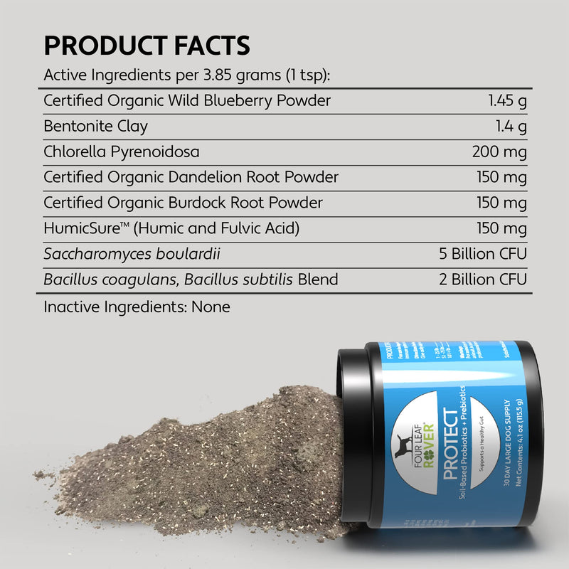 Four Leaf Rover: Protect - Soil-Based Probiotics for Dogs with Food-Based Prebiotics for Gut Health and Immune Support - Up to 90 Servings, Depending on Dog’s Weight - Vet Formulated - for All Breeds - BeesActive Australia