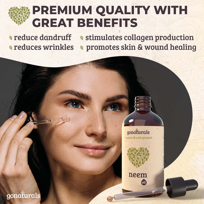 GONATURALS Cold Pressed Neem Oil for Skin - Organic Neem Oil - Neem Oil for Hair: Nail Oil, Eyebrow Oil & Scalp Oil for Hair Growth - Pure Neem Oil Organic - Alternative to Neem Cream (100 ml) 100 ml (Pack of 1) - BeesActive Australia