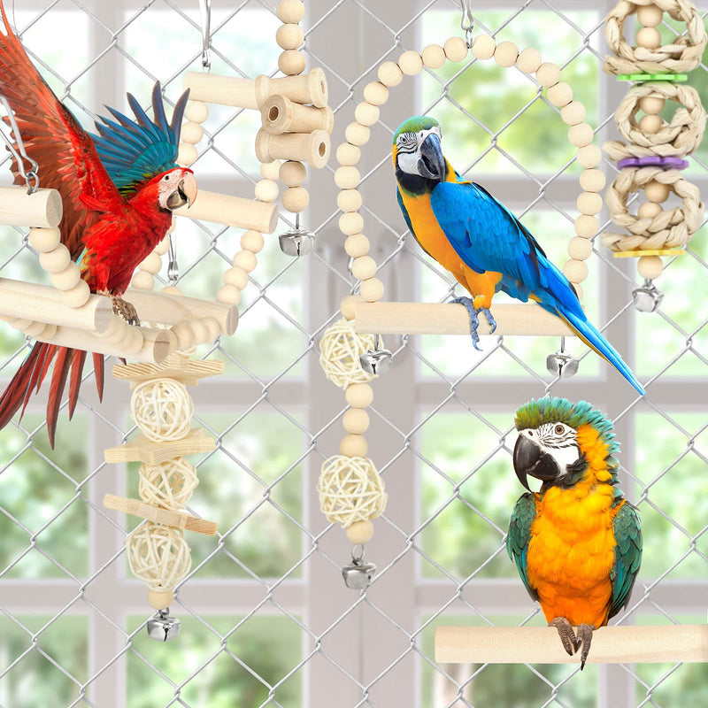 GWHOLE 8 PCS Bird Toys for Parakeets, Parrot Swing Chewing Hanging Standing Wooden Toys Bird Cage Accessories for Parrots Cockatiels Conures Budgies - BeesActive Australia