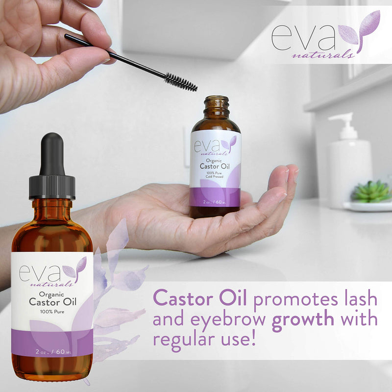 Eva Naturals Organic Castor Oil (2oz) - Promotes Hair, Eyebrow and Lash Growth - Diminishes Wrinkles and Signs of Aging - Hydrates and Nourishes Skin - 100% Pure and USP Grade - Premium Quality - BeesActive Australia