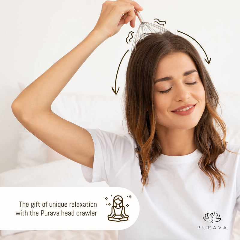 PURAVA (Original) - Premium Head Massager with Metal Handle and Improved Design - Scalp Scratcher Massage with 20 Fingers for Relaxation and Scalp Stimulation - Head Massager Tool Ideal as a Gift Pack of 1 Silver - BeesActive Australia