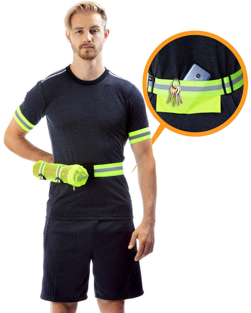 Clinch Star Reflective Gear for Running and Cycling at Night with Back Pocket - Removable Water Bottle Holder - Outdoor Reflector Arm Foot Band Set Great Gift Reflective Belt - BeesActive Australia