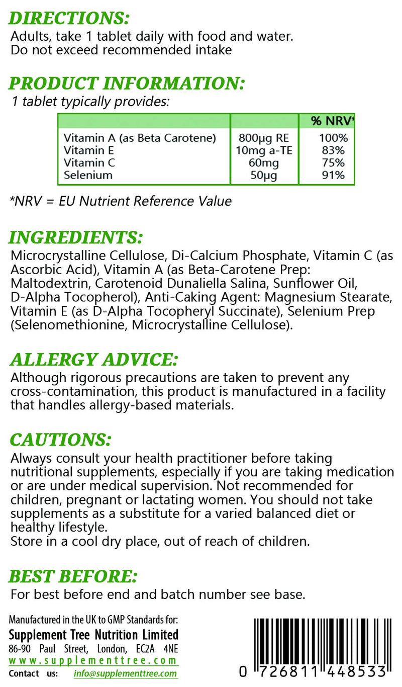 Selenium ACE 365 Tablets | One a Day Supplement with Vitamins A, C & E | Suitable for Vegans & Vegetarians | UK Manufactured GMP Guaranteed Quality - BeesActive Australia