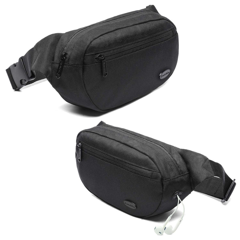 Entchin Fanny Pack for Sport Travel Workout Waist Bum Bag with Headphone Hole Black - BeesActive Australia
