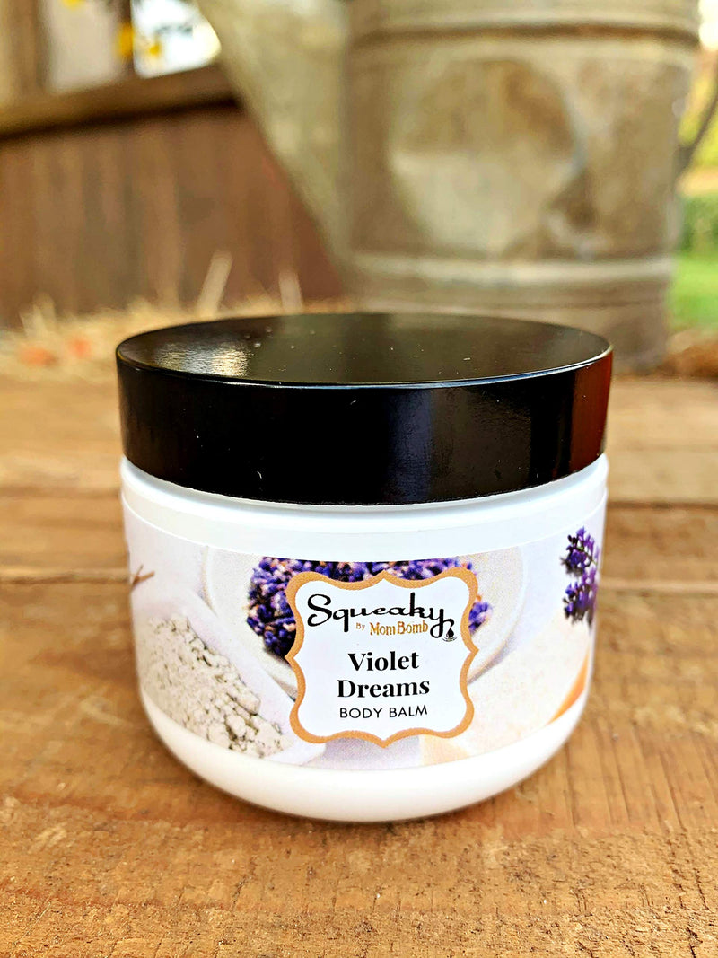 Violet Dreams Body Balm - powerful organic ingredients including luscious lavender heals, nourishes and restores. Squeaky by Mom Bomb's Violet Dreams Body Balm is the only way to pamper your dry skin. - BeesActive Australia