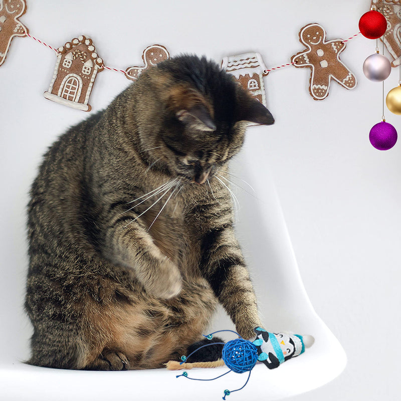 PETPMEEE Christmas Cat Ball Toy with Bell - Interactive Cat Chase Ball with Plush Toy - Cute Funny Holiday Cat Toys for Small Meidum Large Cats (Santa Claus, Gift Box, Elk and Penguin) - BeesActive Australia