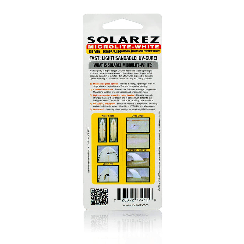 SOLAREZ UV Cure Microlite White Polyester DING Repair Filler (0.5 oz) - Surfboard Repair Foam with 60/240 Grit Sand Pad & Spreader ~ Fastest Fix for Deep Dings on [Polyurethane] Surfboard Foam - BeesActive Australia