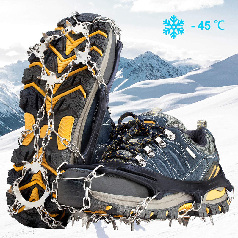 Crampons Ice Cleats Traction Snow Grips for Boots Shoes Women Men Kids Anti Slip 19 Stainless Steel Spikes Safe Protect for Hiking Fishing Walking Climbing Mountaineering Medium Black - BeesActive Australia
