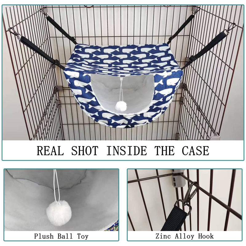 JSPYFITS Cat Cage Hammock,Double Layer Hanging Adjustable Soft Pet Bed Suitable for Kitten Ferret Puppy Rabbit or Small Pet, Hanging Bed for Pets, 2 Level Indoor Bed for Spring/Summer/Winter Blue Whale - BeesActive Australia