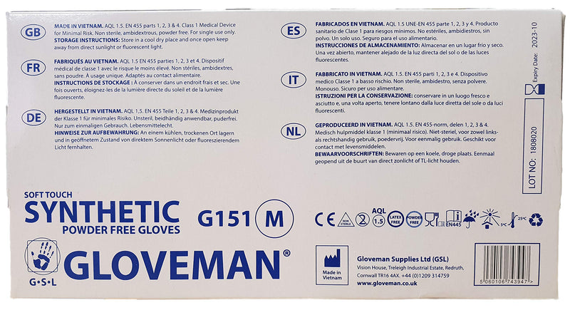 Gloveman Soft Touch Synthetic Powder Free Disposable Gloves (Box of 100) (Medium) M (Pack of 100) - BeesActive Australia