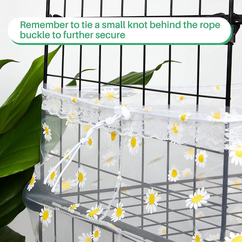 Adjustable Bird Cage Net Cover Large Birdcage Seed Feather Catcher Bird Cage Skirt Guard Birdcage Nylon Mesh Net for Parrot Parakeet Macaw Round Square Cage Daisy Design White - BeesActive Australia