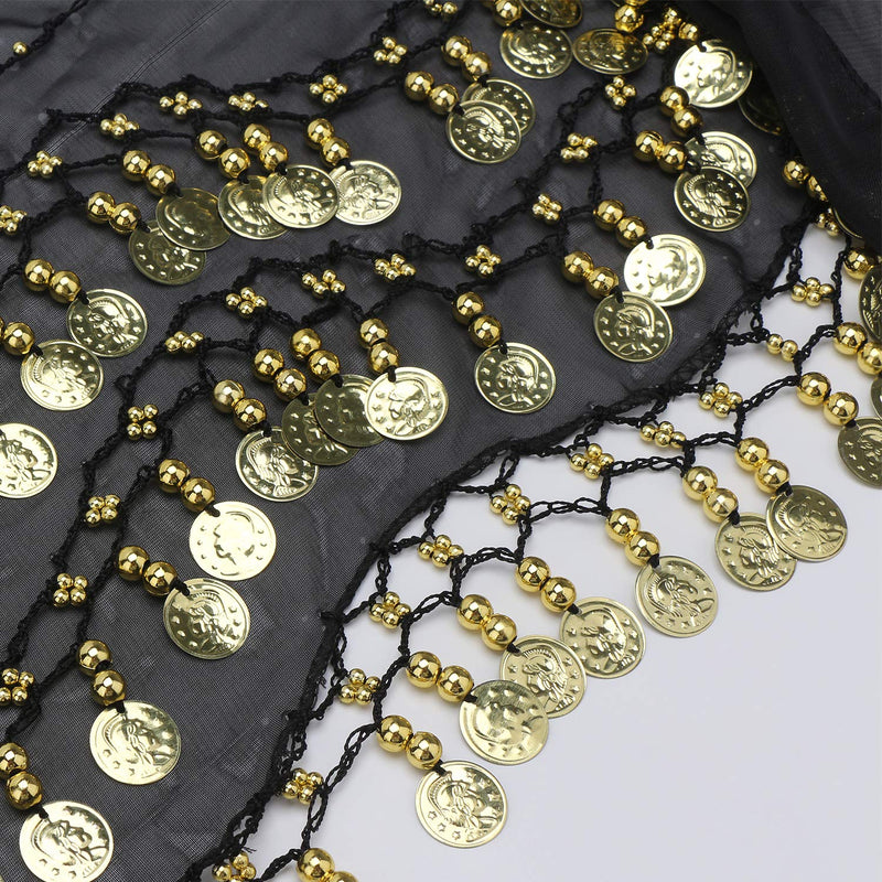 COSICS Belly Dance Hip Scarf, Belly Dancing Skirt Hip Scarves with Dangling Gold Coins for Performance Costume Black - BeesActive Australia