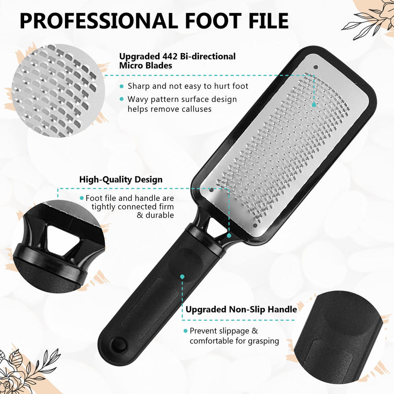 3 PCS Professional Pedicure Foot File for Hard Skin - Anti Rust Stainless Steel Callus Remover for Cracked Heels - Easy to Use & Anti Skid Design - Foot Care Tool for Dry and Dead Skin - BNS Classic Black - BeesActive Australia