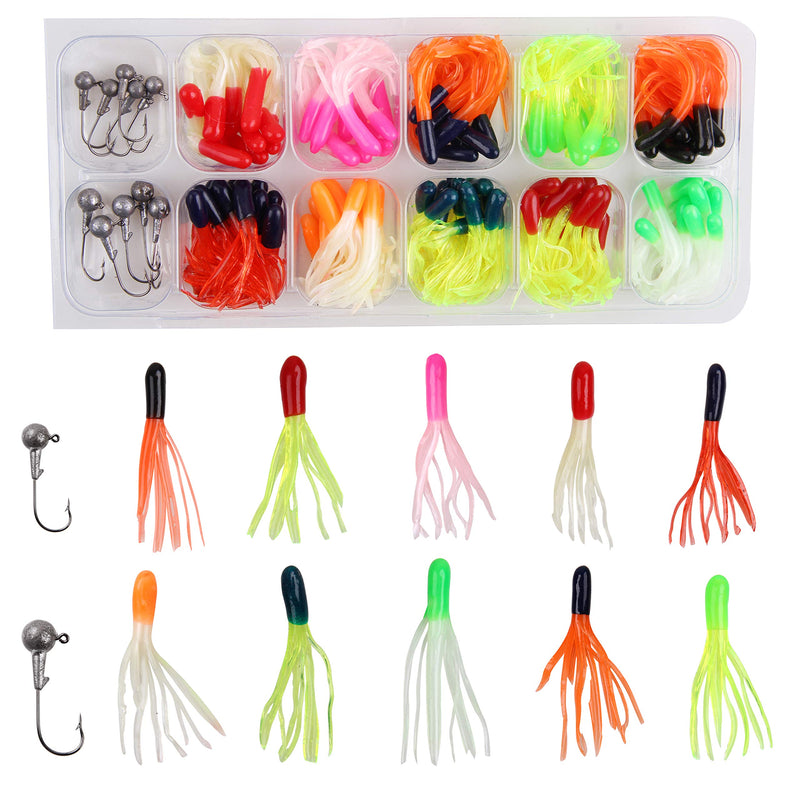 [AUSTRALIA] - Shaddock Fishing Lures Baits Tackle, Trout Fishing Kit, Tube Jigs Fishing Gear Set Including Plastic woms, Jigs Heads Hooks, 17-110pcs Soft Plastic Bait Set 110PCS KIT 