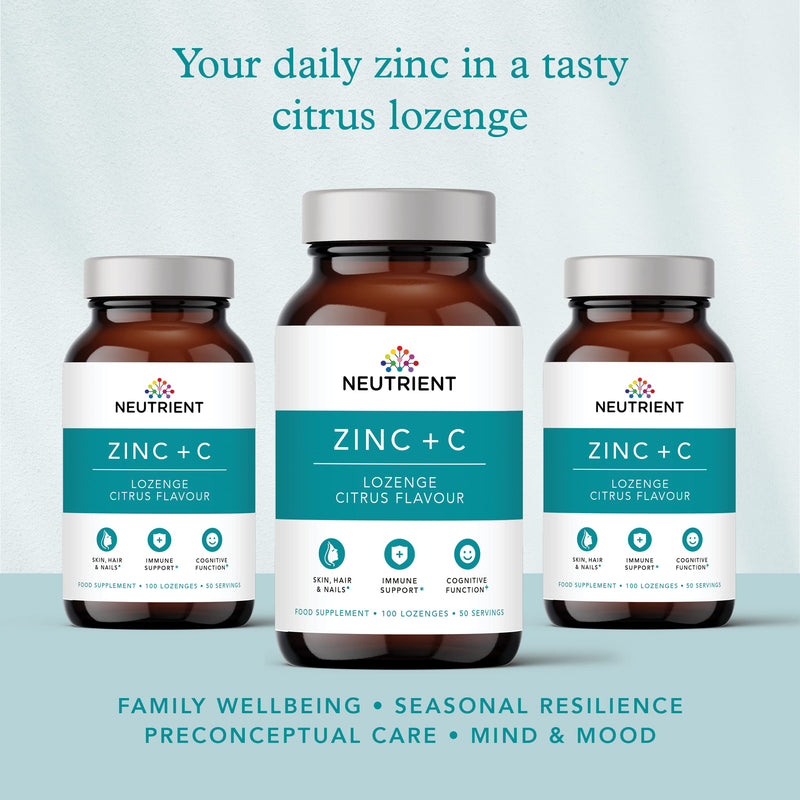 Neutrient Zinc Supplements - Bioactive Zinc Acetate with Added Vitamin C - Easy to Use Citrus Flavoured Lozenge - BeesActive Australia