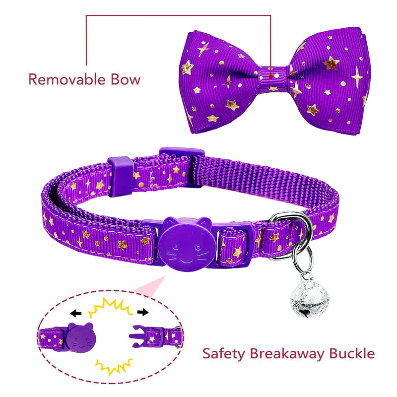 2 Pack Cat Collar with Bow Tie and Bell, Kitty Kitten Starshine Collar Breakaway Collar for Males Females Boys and Girls Cats Starshine Purple / Black - BeesActive Australia