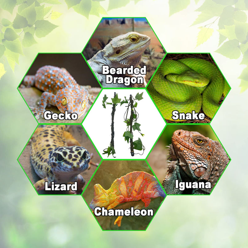 Reptile Jungle Vines Artificial Plant Leaves Suction Cup Lizard Tank Decor Bearded Dragon Habitat Accessories for Chameleon Gecko Snake Tree Frog 2PCS - BeesActive Australia