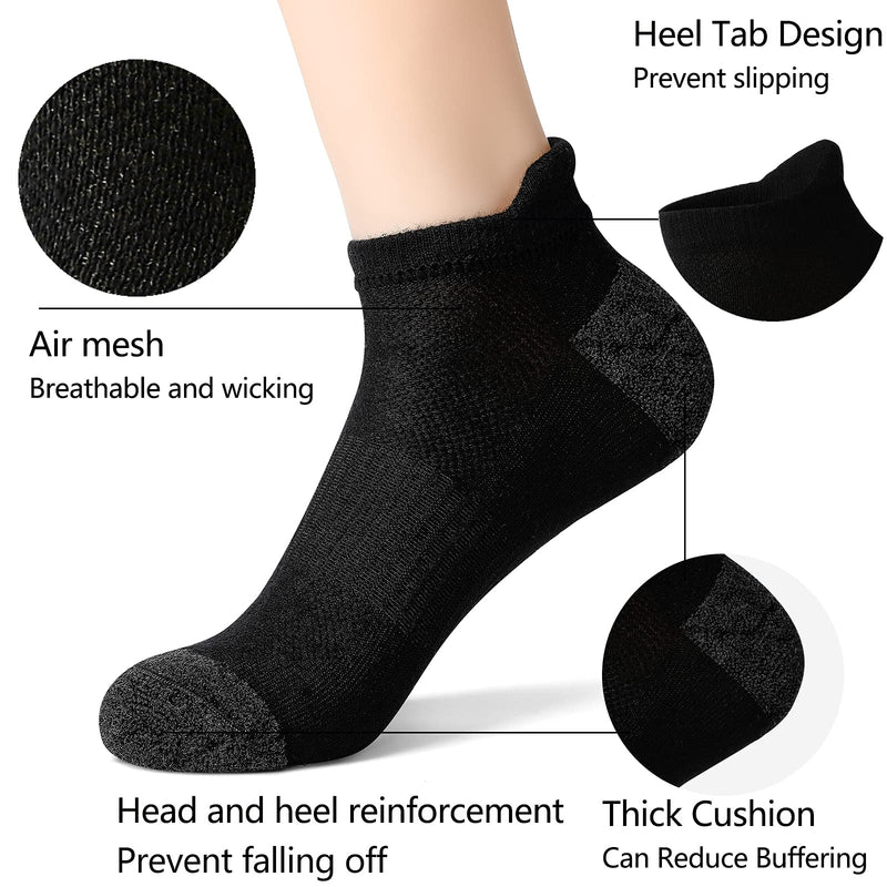 GLENMEARL Mens&Womens Ankle Athletic Running Socks Cotton Sport Socks 6 Pack Medium A-black(6 Pairs) - BeesActive Australia