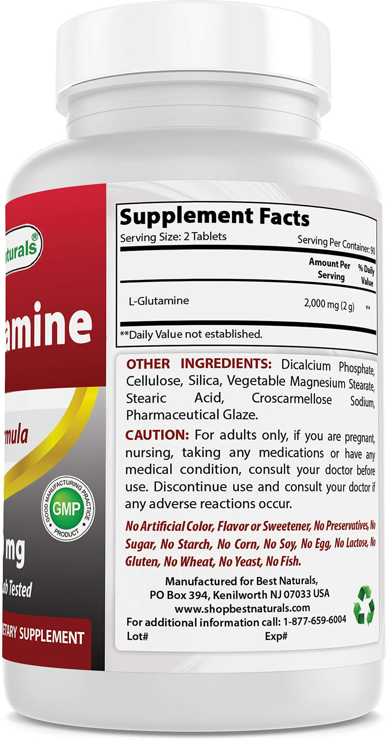 Best Naturals L-Glutamine 1000 mg 180 Tablets - Glutamine Fuel for Workout & Supports Muscle Recovery from Workouts (180 Count (Pack of 1)) 180 Count (Pack of 1) - BeesActive Australia