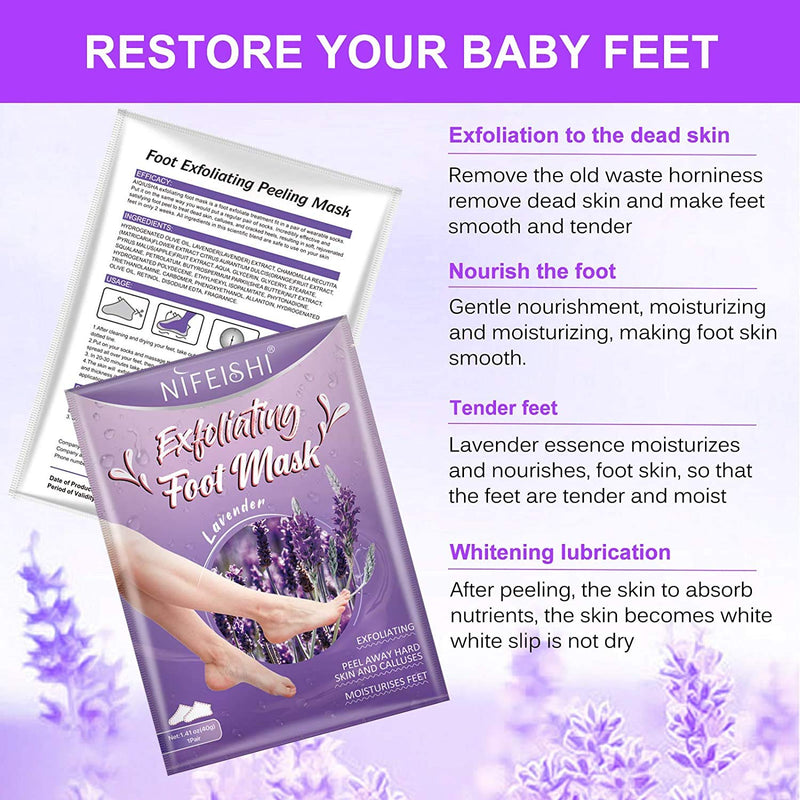 5 Pack Foot Peel Mask, Lavender Exfoliator Foot Masks Peel Away Calluses Dead Skin Remover Repair Rough Heels, Baby Soft Smooth Touch Feet-Men Women - BeesActive Australia