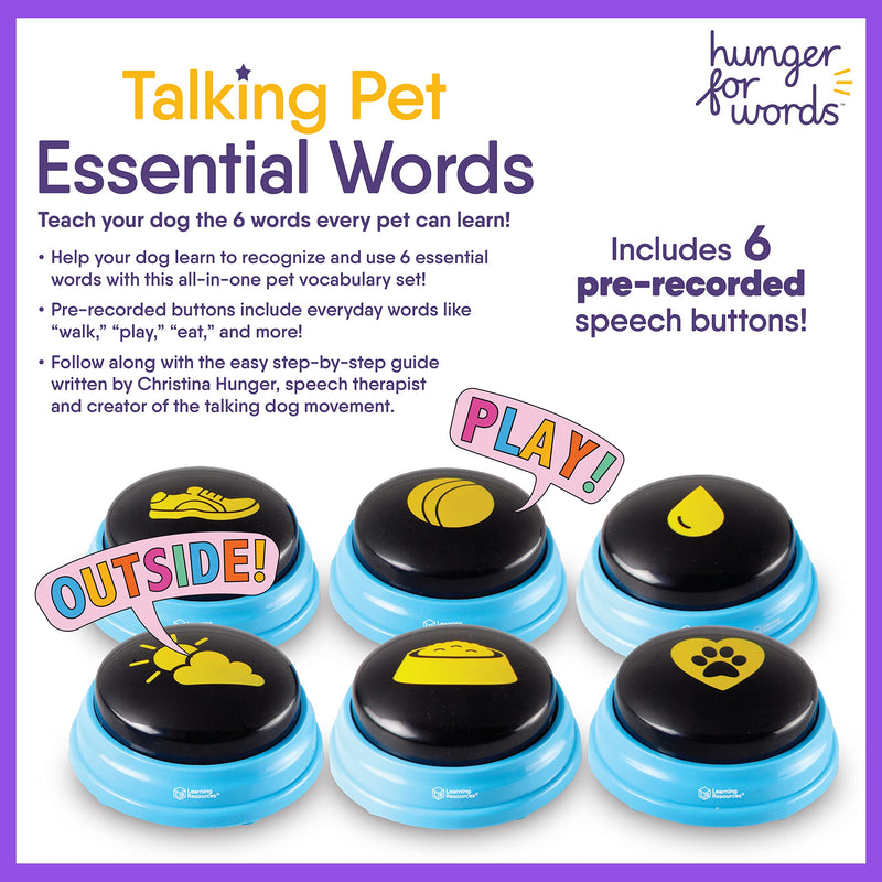 Hunger For Words Talking Pet Essential Words - 6 Piece Set Pre-Recorded Speech Buttons for Dogs, Dog Buttons for Communication - BeesActive Australia