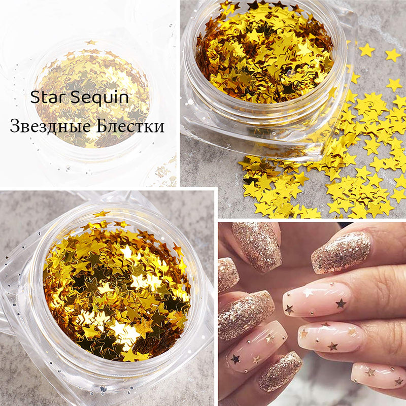 4 Boxes Holographic Nail Art Sequins Kits,3D Nails Glitter Gold Nail Foil Fragments,Laser Star Shining Flakes Nail Supplies,DIY Nail Decorations Accessories for Women Girls - BeesActive Australia