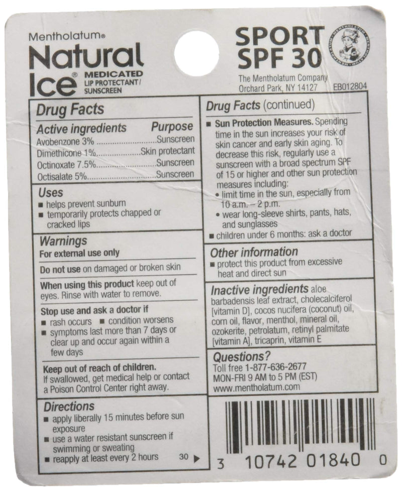 Natural Ice Mentholatum Sport Medicated Lip Protectant With Spf 30 Sunscreen, 0.16 Ounce - BeesActive Australia