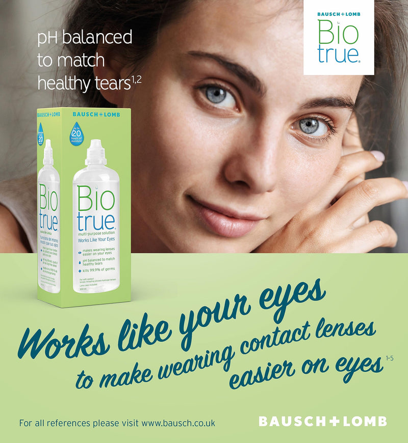 Biotrue Multi-Purpose Contact Lens Solution, 300 ml - Cushions and Rehydrates Soft Contact Lenses for Comfortable Wear - Condition, Clean, Remove Protein, Disinfect and Rinse - Includes Lens Case Pack of 1 Single - BeesActive Australia