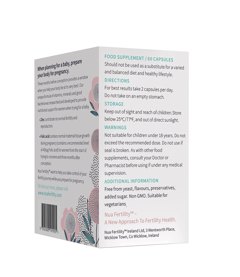 Nua Fertility, NuaBiome Women - A Unique Formula of Vitamins, Minerals and Live Bacteria for Women Trying to Conceive - 60 Capsules (1 Month Supply) - BeesActive Australia