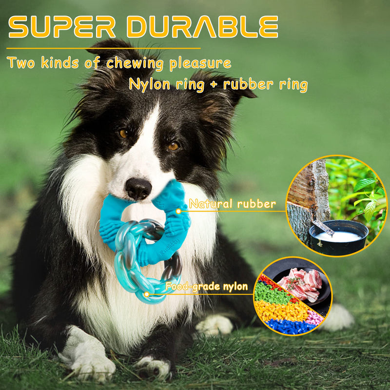 Rmolitty Dog Toys for Aggressive Chewers Large Breed, Indestructible Interactive Tough Dog Chew Toys for Medium Large Dogs, Non-Toxic Natural Rubber & Nylon Durable Teething Double-Ring Chew Toys Green - BeesActive Australia