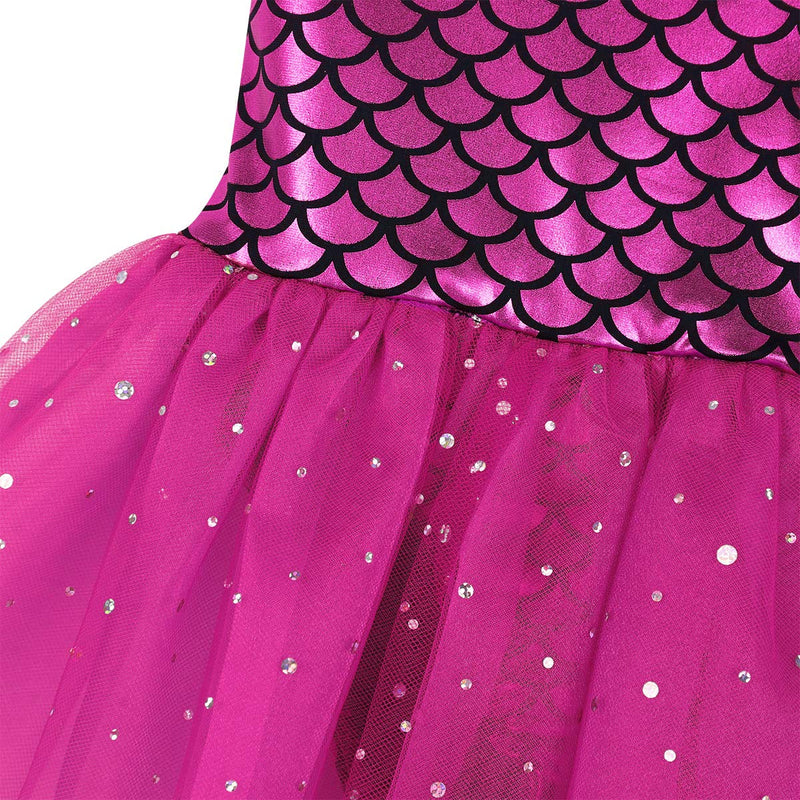 [AUSTRALIA] - renvena Kids Girls Spaghetti Shoulder Straps Scales Printed Leotard Tutu Dress for Ballet Dance Gymnastic Rose Red 6 