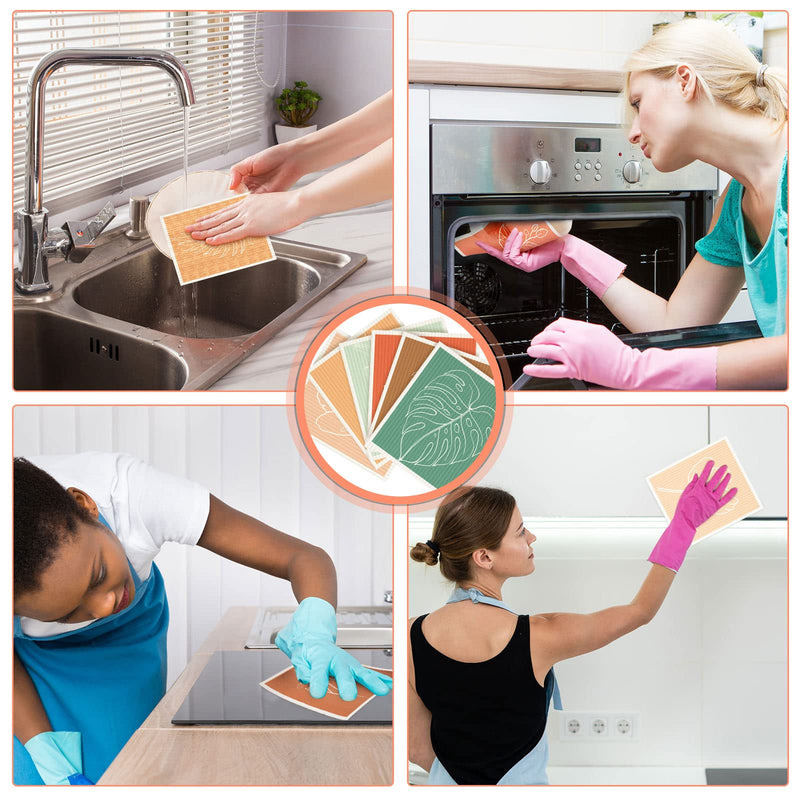 6 Pcs Swedish Kitchen Dishcloths Swedish Dishes Cloths for Kitchen Absorbent Sponge Cloths Kitchen Towels Reusable Cleaning Cloths Quick Drying for Home Kitchen Cleaning Dishcloths (Abstract Leaves) Abstract Leaves - BeesActive Australia