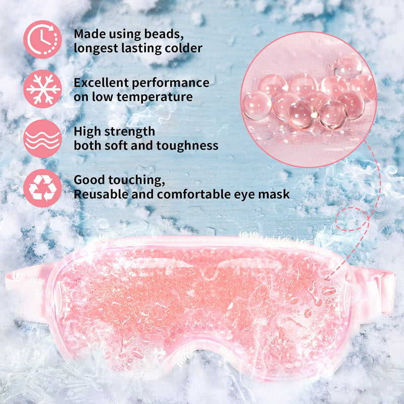 Cooling Ice Gel Eye Mask-Reusable Eye Masks, Sleeping Mask with Plush Backing for Headache, Puffiness, Migraine, Stress Relief (Pink) Pink - BeesActive Australia