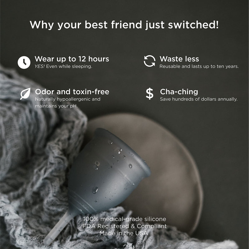 Saalt Soft Menstrual Cup - Super Soft and Flexible - Best Sensitive Cup - Wear for 12 Hours - Made in USA (Grey, Regular) Grey - BeesActive Australia