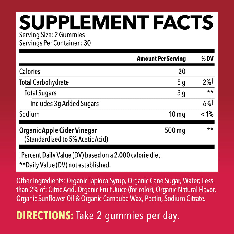 Organic Apple Cider Vinegar Gummies with The Mother | Metabolism Control & Detox to Boost Digestion | 60 Vegan & Non-GMO ACV Gummies | Tasty Natural Apple Flavor 60 Count (Pack of 1) - BeesActive Australia