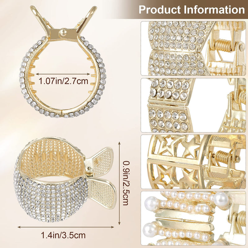 HINZIC 4 Styles Non-Slip High Ponytail Hair Clips Rhinestone Styling Claws Buns Holder Large Glittering Crystal Banana Pins Accessories for Women Girls Thick Long Hair Style 1 - BeesActive Australia