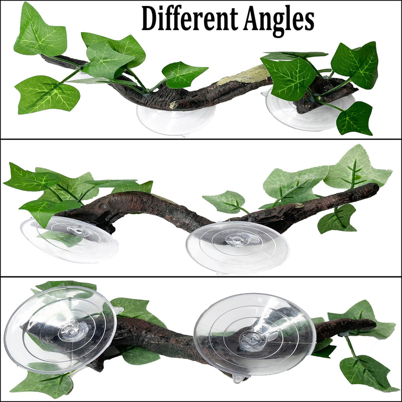 PINVNBY 2 PCS Reptile Corner Branch Terrarium Plant Decoration with Suction Cup Resin Plant for Amphibian Lizard Snake Climbing - BeesActive Australia