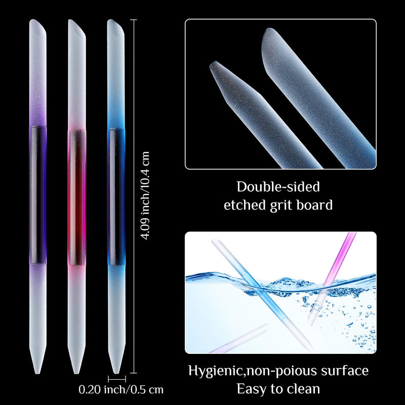 6 Pieces Glass Cuticle Pusher Nail File Set Double Sided Crystal Glass Nail Files Manicure Pedicure Precision Filing Cuticle Remover (Pink, Blue, Purple) Pink, Blue, Purple - BeesActive Australia