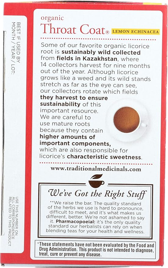 Traditional Medicinals Organic Lemon Echinacea Throat Coat 16 Tea Bags - BeesActive Australia