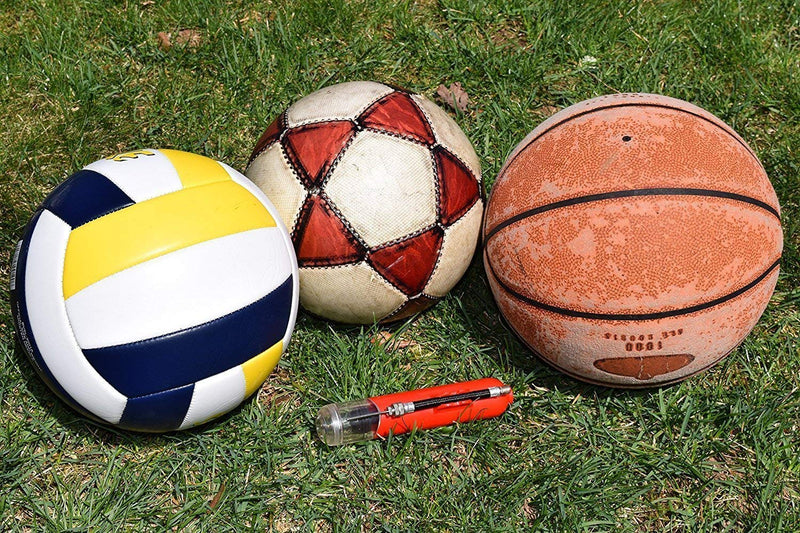 Ball Pump and Needles - Air Pump for Balls, Basketball, Soccer, Volleyball, Football, Sport Ball - Hand Pump for Inflatables - Never Lose Pin Again with Holder - Pumps Two Ways for Faster Inflation Red - BeesActive Australia
