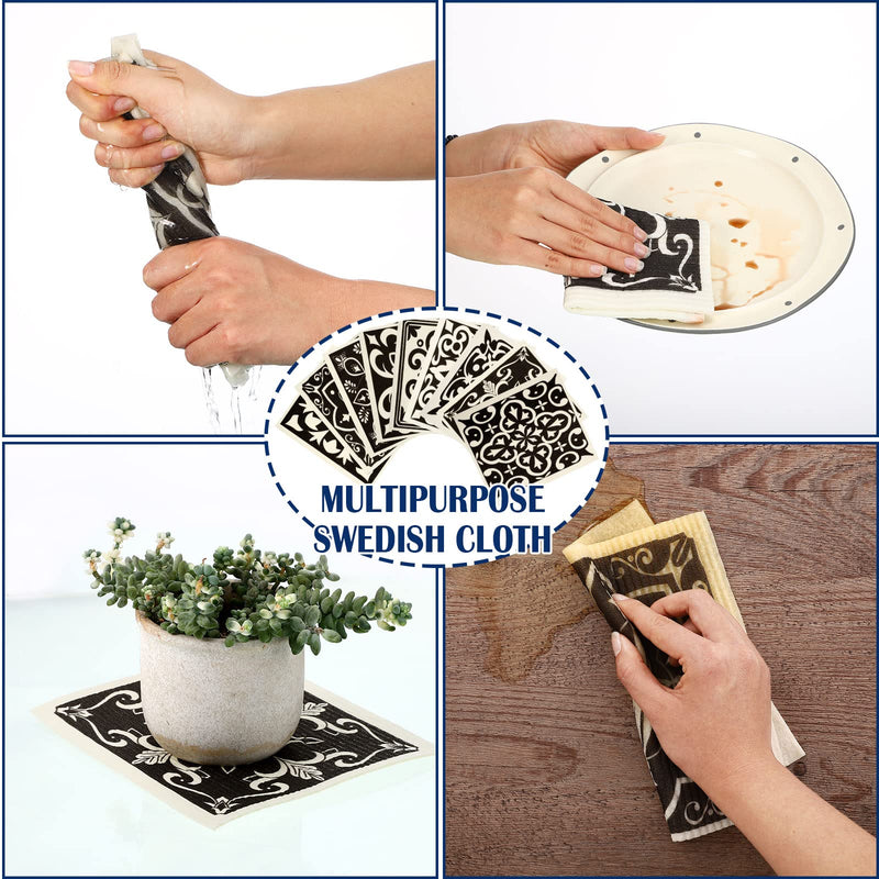 9 Pieces Black Print Swedish Kitchen Dishcloths Reusable Absorbent Hand Towels Sponge Cloth for Baking Cooking Home Kitchen Decoration Housewarming Gift - BeesActive Australia